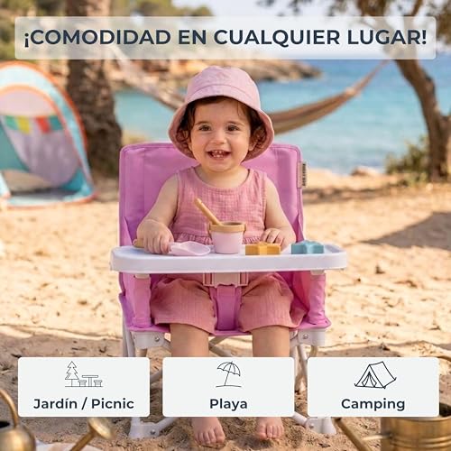 Miniatura 3 de Nomady Kids - Silla Elevadora Portátil Infantil Trona Viaje Con Bandeja - Bebes 6 A 36 Meses Rosa