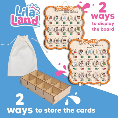 Image of Personalized Wooden Chore Chart for Kids, Daily Routine Chart for Toddlers, Visual Schedule for Kids Age 3-5, Morning Bedtime Routine for Girls (06)