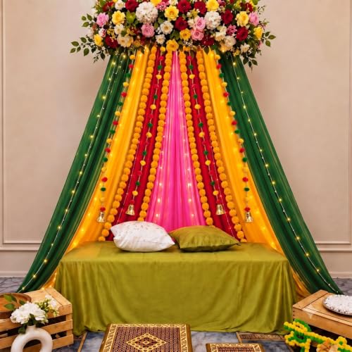 Image of Party Propz Multicolor Backdrop for Ganpati Decoration Setup for Home -17pcs, Backdrop Cloth for Decoration Pooja, Varalakshmi Backdrop, Backdrop for Janmashtami Decorations, Hanging Decorations Items