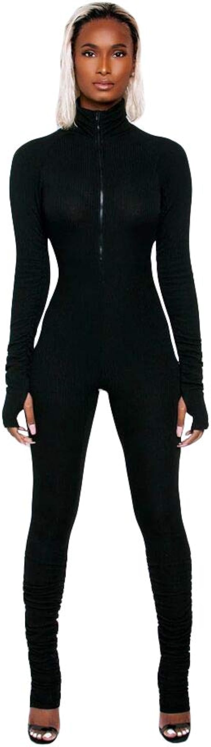 black roll neck long sleeve jumpsuit