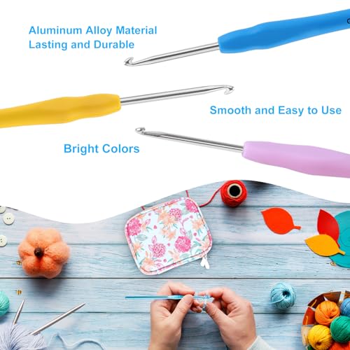 Image of Vodiye 21 Sizes Ergonomic Crochet Hooks Set 0.5-10.0mm with Case, Soft Grip Crochet Needles for Crocheting Comfort