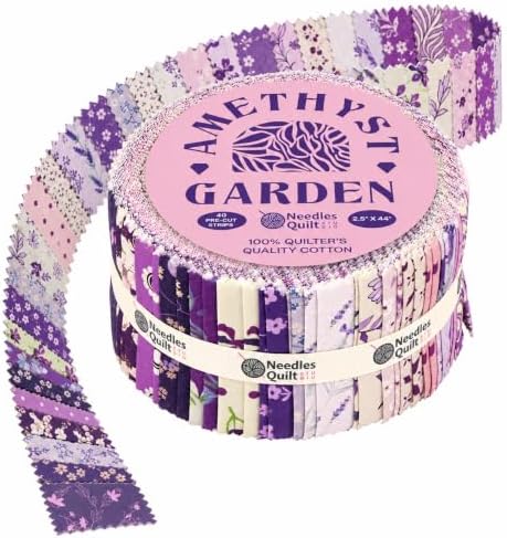 Jelly Roll Fabrics for Quilting Clearance 40 Strip 2.5" x 44" | Cotton Strips Bundles – Perfect Quilting Fabric for Sewing, Precut Quilt Projects, Jelly Roll Fabric Clearance (Amethyst Garden)