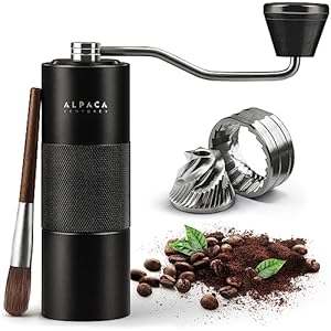 Manual Coffee Grinder by Alpaca Ventures – Stainless Steel Conical Burr Coffee Grinder Manual with Adjustable Setting Double Bearing Hand Espresso Grinder Perfect for Home, Office, and Camping