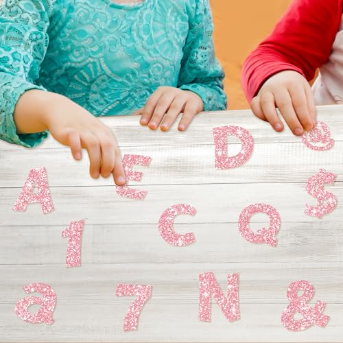 Image of Colarr 216 Pcs Glitter Bulletin Board Letters for Classroom Number Alphabet Punctuation Symbol Cutout 4'' Die-Cut Poster Letter with Adhesive Dot School Party Holiday Decor Display(Light Pink)