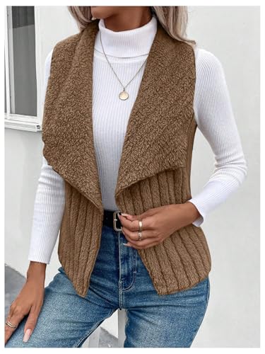 GORGLITTER Women's Fuzzy Vest Coats Fleece Sleeveless Sherpa Vests Trendy Open Front Winter Vest Coat4