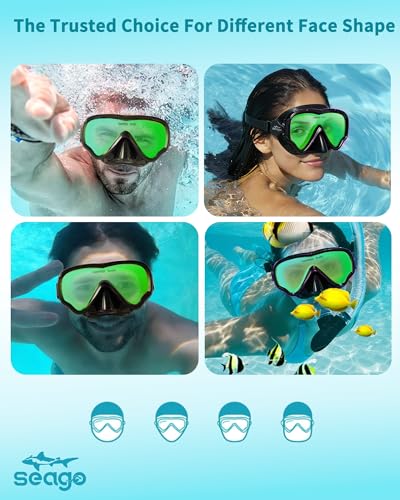 Image of Seago Adult Swim Goggles Mask Mirrored Tempered Lens, Anti UV /Fog No Blurring Clear Wide View with Nose Cover for Men Women