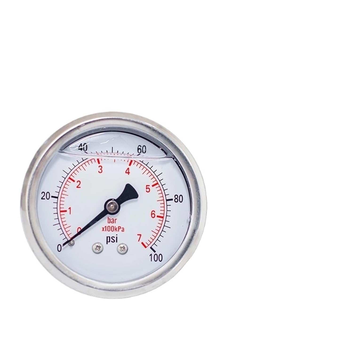 1pc 2.5" Glycerin-Filled Pressure Gauge, 1/4" NPT Back Mount, 30/60/100 PSI & Bar Range, Industrial Grade, Shockproof(0-30 psi 0-2 bar)