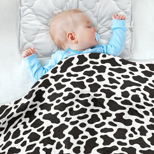 Image of Baby Swaddle Blanket for Baby Boy and Girl Soft Security Bed and Play Blanket for Nursery /Strolleoddler Bed /Car seat 30X40in Simple Cow Print Pattern
