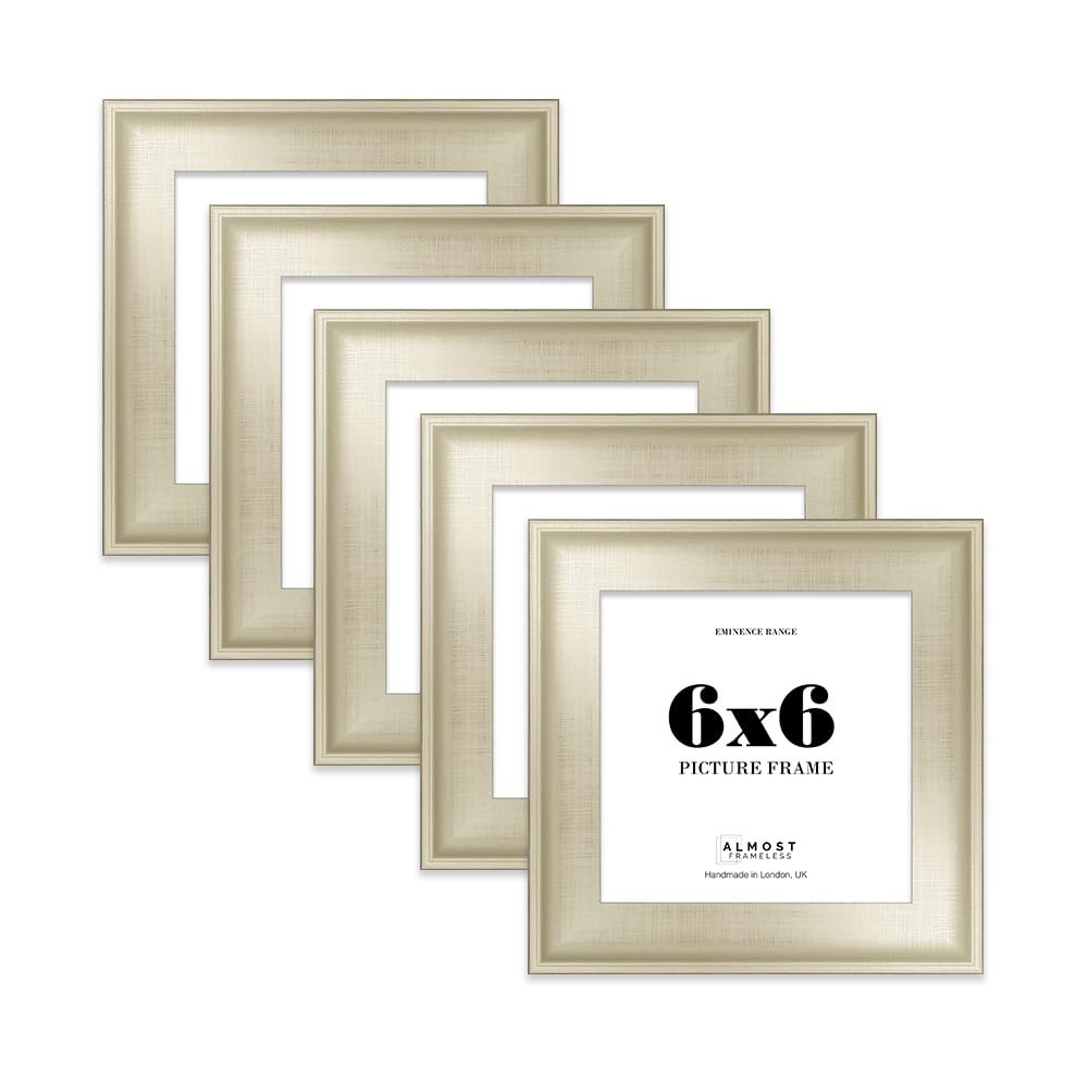 6x6" Silver Picture Frame - Rustic Wood Industrial Effect Photo Frame for Wall Display, Ideal for Posters, Prints & Home Décor, Wall Hooks and Kickstand, 32mm Edge - 5 Pack