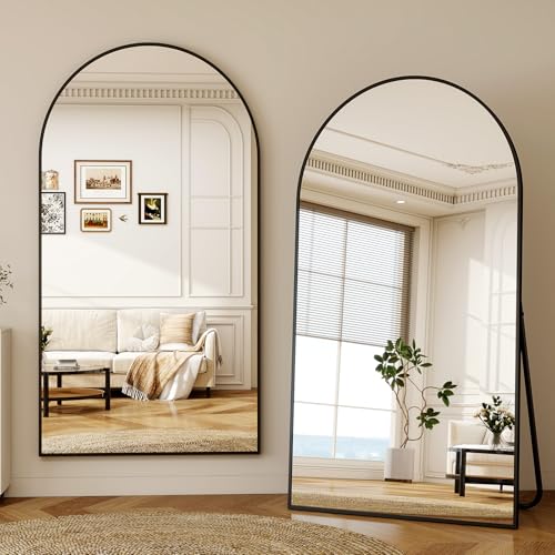 Riskioir 77"x38" Arched Full Length Mirror, Oversized Floor Mirror with Stand, Large Full Body Mirrors for Bedroom, Living Room and Dressing Room, Leaning or Wall Mounted, Aluminum Frame, Black