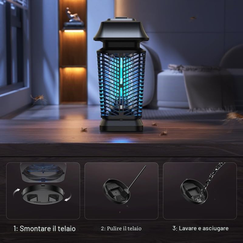 Lampada Antizanzare Elettrica 20W UV, Zanzariera Elettrica Impermeabile IPX4, Ammazza Zanzare Silenziosa per Interni ed Esterni, Cattura Efficace Mosche e Insetti Volanti