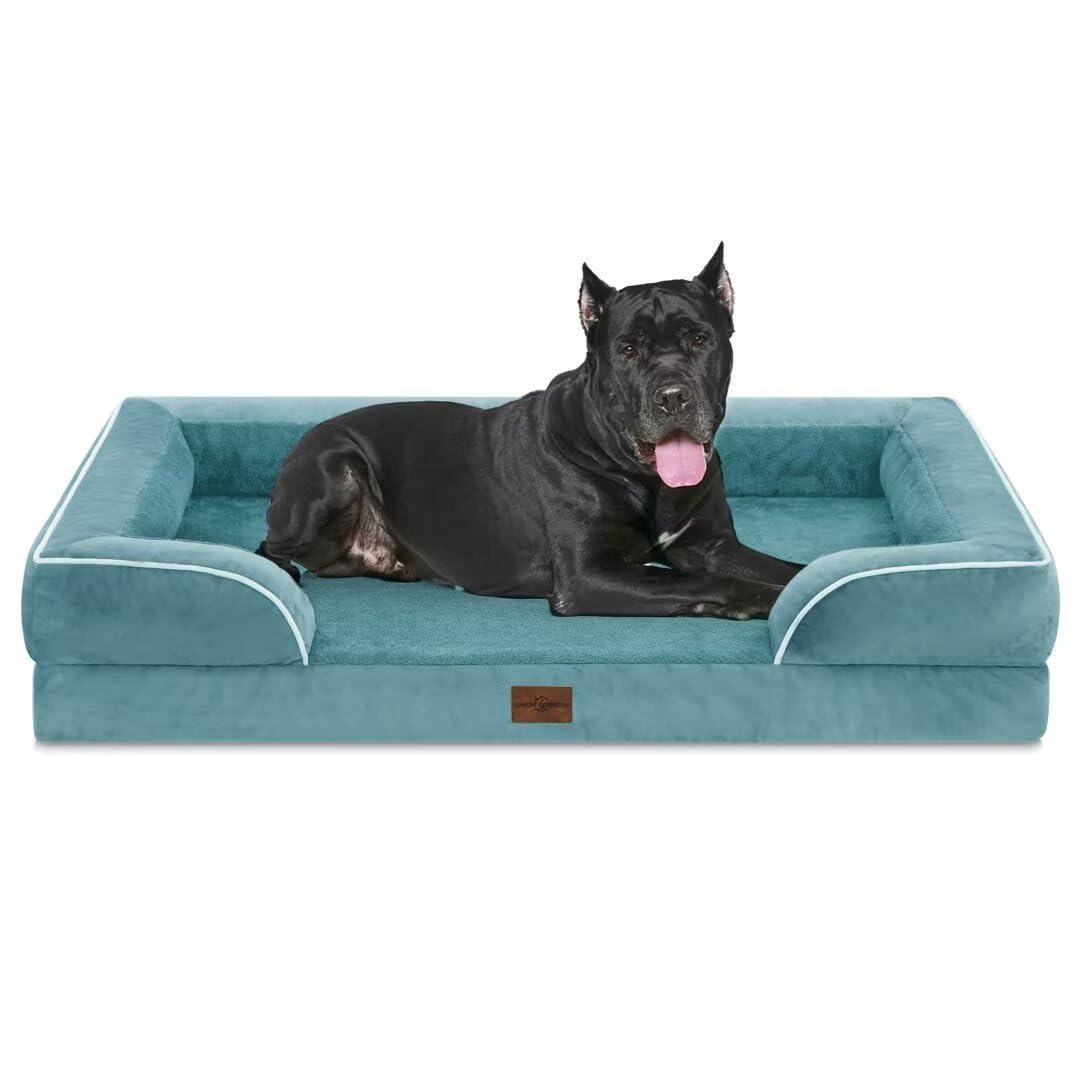 Comfort Expression XXL Waterproof Orthopedic Dog Bed for Extra Large Dogs, Orthopedic Foam Dog Sofa Bed with Washable Removable Cover & Non-Slip Bottom(XX-Large,Washed Blue)