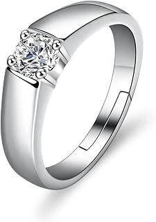 HGJH Adjustable Ring,Sterling Silver Rings Women 925 Round Zircon White Adjustable Rings Simple Solid Ring Sterling Dress Rings Engagement Ring Gifts For Men Woman Eternity Rings