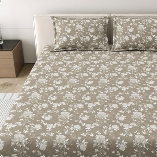 Image of Mafatlal 186 Tc Corsica Pure Cotton King Size Bedsheet | 274 X 274 Cm | Summer Flat Sheet for Relaxing Sleep Comfort | Includes 2 Pillow Covers | Iced Coffee