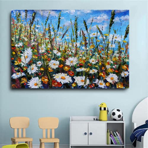Toile murale fleurs jaunes 80x110cm : art abstrait de style galerie pour salon épuré