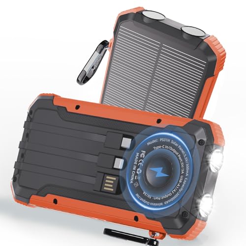 Image of Luvknit Solar Charger Power Bank 20,000mAh Portable Wireless Charger, Fast Charging External Battery Bank with 6 Outputs for Cell Phones,Portable Solar Panel with Dual Flashlight for Camping