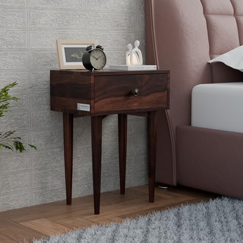 Image of Jangid Handicraft Solid Sheesham Wood Bedside Table for Bedroom | Wooden Bed Side Nightstand Table with Drawer Storage for Home & Hotels | Sofa Side Table for Living Room | Rosewood, Walnut Finish