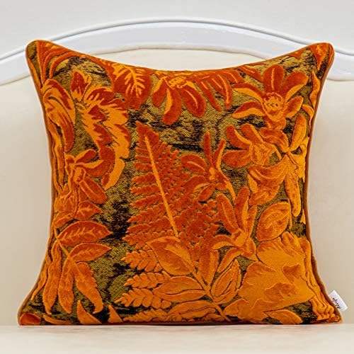 Alerfa 20 x 20 Inch Orange Square Maple Leaf Pillow Embroidery Cut Velvet Cushion Case Luxury Modern Lumbar Throw Pillow Cover Decorative Pillow for Couch Sofa Living Room Bedroom Car