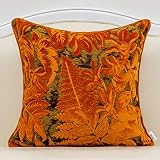 Alerfa 18 x 18 Inch Orange Square Maple Leaf Pillow Embroidery Cut Velvet Cushion Case Luxury Modern
