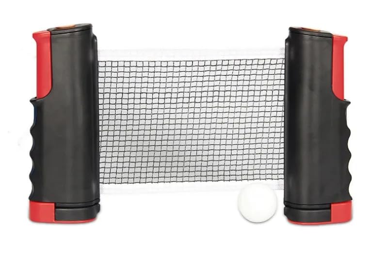 GAREGEAR Retractable Table Tennis Net - Portable & Adjustable Ping Pong Net (175cm) - Easy Clip-On System for Instant Games on Any Table (Up to 2" Thick) (black red)