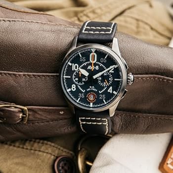 AVI-8 Relógio piloto masculino Spitfire Lock 42 mm cronógrafo azul