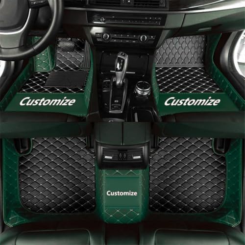 Custom Personalized Floor Mats for Cars,Luxury Full Coverage All Car Floor Mats,Anti-Slip Leather Car Mat Set ,Custom Floor Mats for 99% of Cars, Trucks & SUVs (Edge Dark Green, Black Beige)
