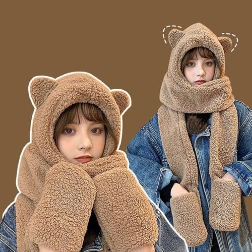 Furry Scarf Hat Gloves Set for Women Outdoor Sports Furry Soft Hat Thickened Headgear Hat for Winter Sports2