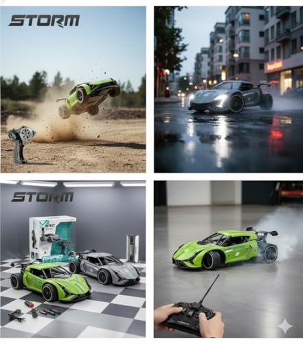 Image of Storm Rapid SRC 1:16 Scale High-Speed RC Racing Car | 2.4GHz Remote Control Drift Car with Rechargeable 3.7V Battery, USB Charging & LED Effects | Fast Sport RC Car Toy for Kids (Multicolor)
