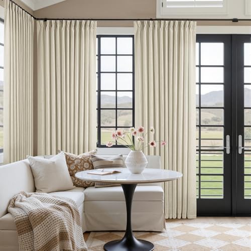 Image of TWODRAPES Pinch Pleated Extra Wide Curtain Panels 92 Inches Long 70 Wide Linen Curtain for Patio Sliding Glass Door Beige Hooks Rings Semi Sheer Privacy 90 Inch Length for Living Room 70x92 1 Panel