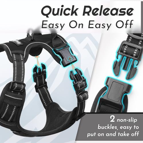 Eagloo Hundegeschirr Grosse Hunde, Anti Zug Hundegeschirr mit Reflexstreifen und Kontrolle, Verstellbar und Einstellbar Geschirr Hund Groß, Brustgeschirr für Labrador, Schwarz, L