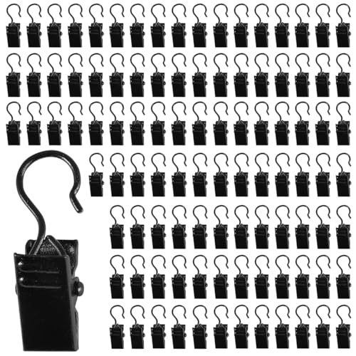 100 Stück Vorhang Clips mit Haken, Schwarz Gardinen Klammern, Metall Klammern mit Haken, Kleine Gardinen Clips, für Vorhänge, Fotos, Duschvorhang, für Schlafzimmer, Badezimmer, Heimdekoration