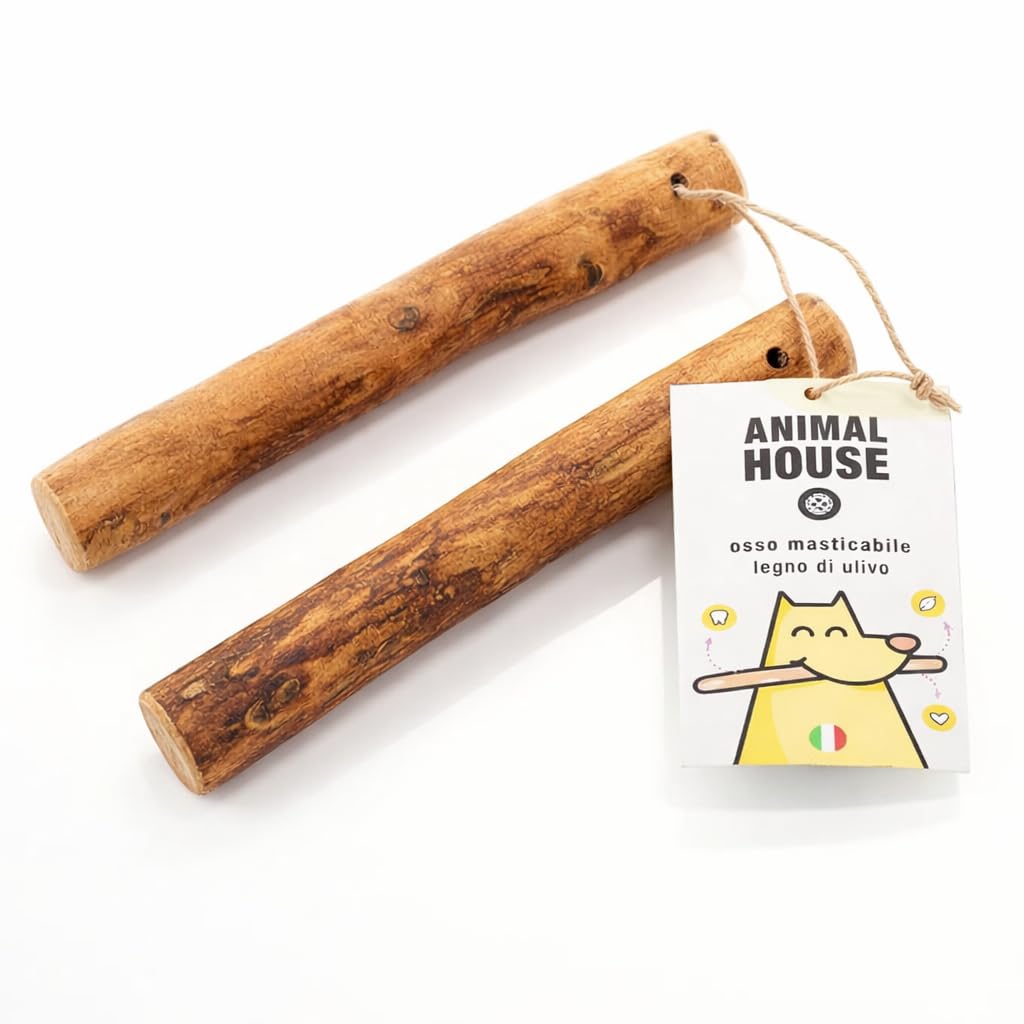 Animal House Set di 2 Legni d’Ulivo per Cani, Masticativo Naturale di Alta Qualità, Resistente, Antistress, per Igiene Orale (15-20 cm, M)