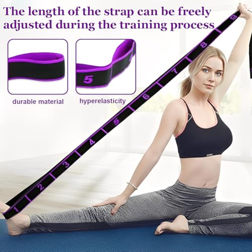 Yogabiem voor stretching, elastische fitnessband voor pilates, dans, gymnastiek, flexibiliteitstraining en stretchoefeningen (8 ringen) (paars) - Afbeelding 4