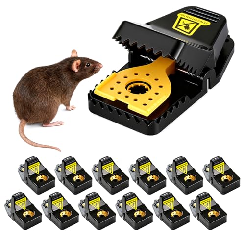 Mausefalle Schlagfalle 12er Set – Profi Mäusefalle Rattenfalle aus Kunststoff, Wiederverwendbar, Effektive Schlagmausefallen für Haus, Garten,...