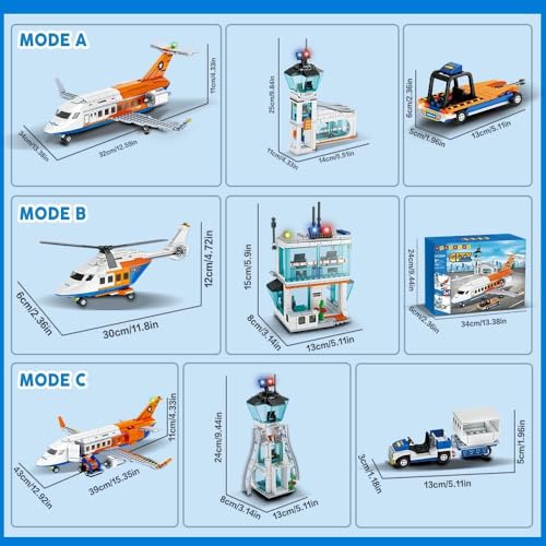 Image of SKY LINE OCEAN City Airport Airplane Building Set - 715 PCS 3-in-1 Passenger Plane Toy with Radar Tower, Baggage Truck & Shuttle Bus - STEM Educational Building Blocks for Kids Boys Girls Ages 6+