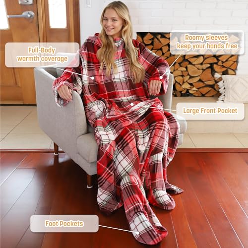 Image of Catalonia Wearable Blanket with Sleeves & Foot Pocket for Adults