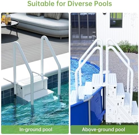 Swimming Pool Ladder with Adjustable Handrails and Non-Slip Heavy Duty Steps, 500 lbs Max Load Capacity, Fits 48-54 in Inground & Above-Ground Pools for All Decking Surfaces (White, 4 Steps) - 3