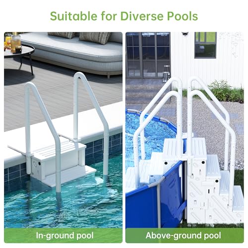 Image of Real Relax 4-Step Swimming Pool Ladder, Adjustable Handrails, All White