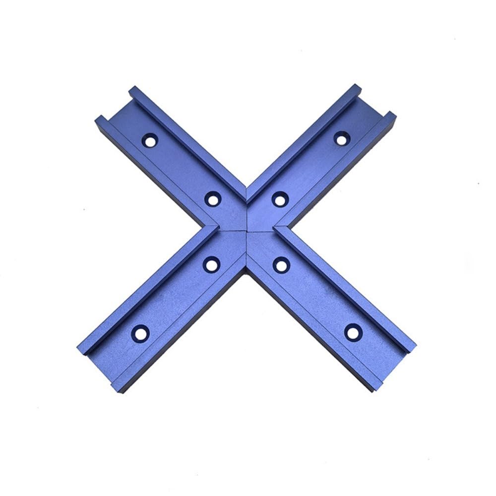T-Track - Kit de intersección con agujeros de montaje preperforados para pista en T universal para plantillas y accesorios de carpintería (100 mm, azul)