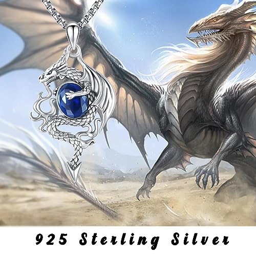 Pendentif dragon argent 925 et lune en nœud celtique gothique
