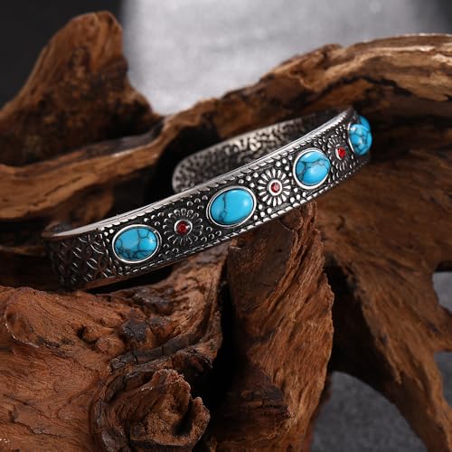 Pulsera de Plata con Turquesa y Cristal Rojo Retro miniatura 4