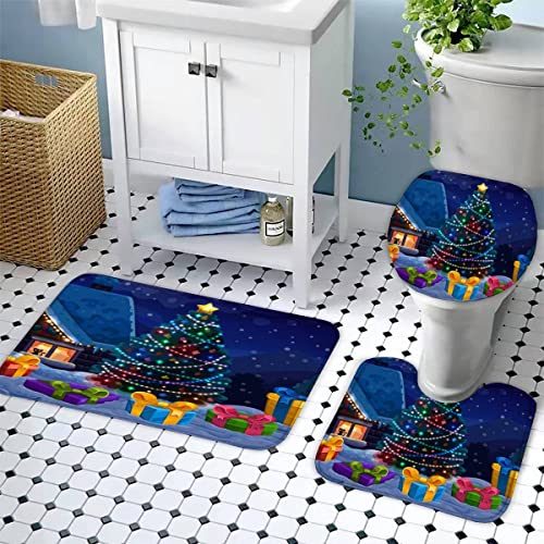 Badematten Set 3D 40x60 Weihnachten absorbierend 3-teiliges Badezimmerteppich-Set maschinenwaschbare weich badteppich… – Bild 4