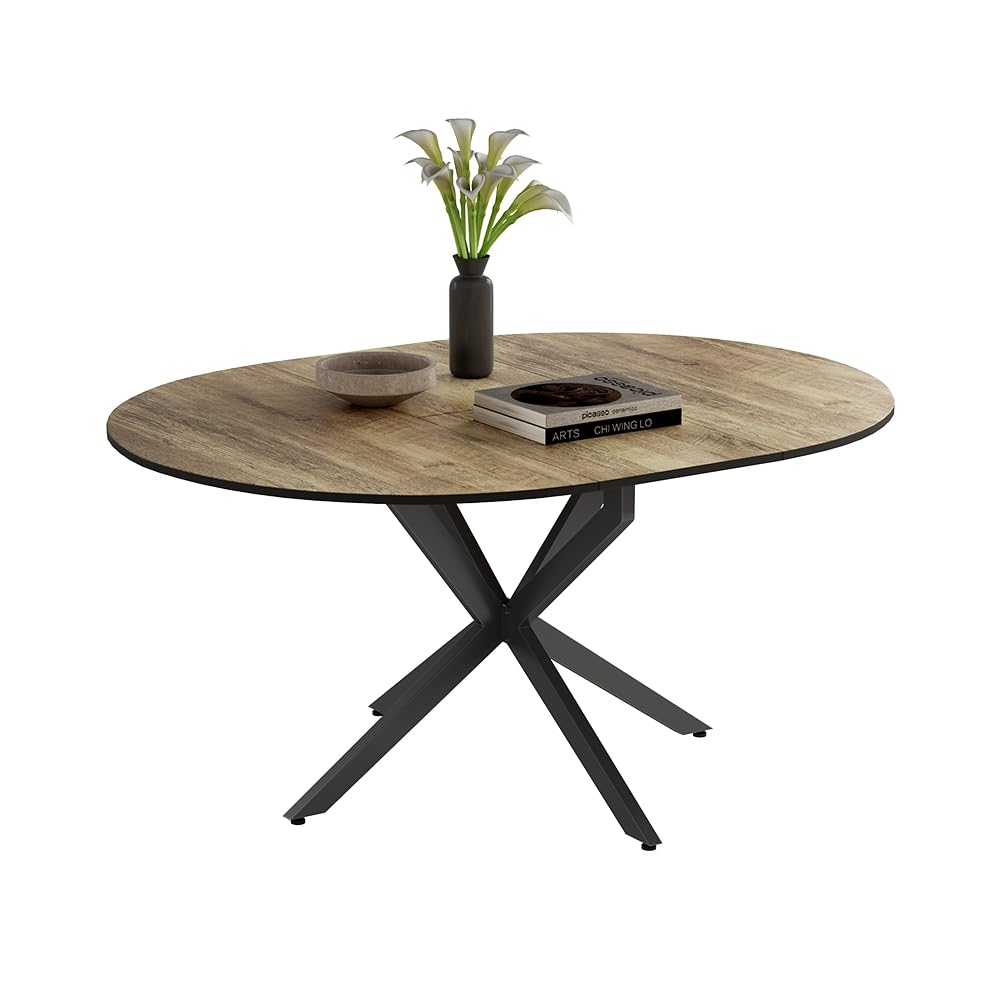 Vicco Mesa de Comedor Loyd, Negro/Roble rústico, 120 x 76.5 cm Extensible, Apto para Ampliar la Superficie de la Mesa según Sea Necesario