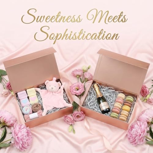 Image of Rsgift Rose Gold Magnetic Empty Gift Box,7.8x7x3.1 Inches Gift Boxes with Lids,Groomsmen Bridesmaids Gifts,Engagements,Bridal Showers,Valentine's Day,Thanksgiving Day,Christmas Gift Boxes