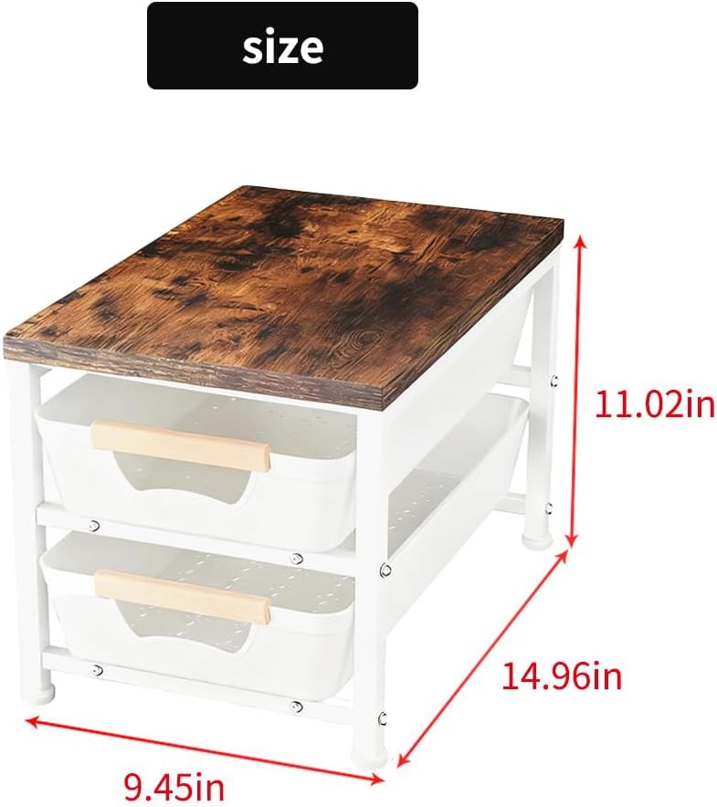 office desk shelf organizer, wood desktop bookshelf supplies storage rack with drawer, pull-out baskets shelf for top of desk and dresser (black, medium 14.96" d x 9.45" w x 11.02" h) black medium(14.96"d x 9.45"w x 11.02"h)