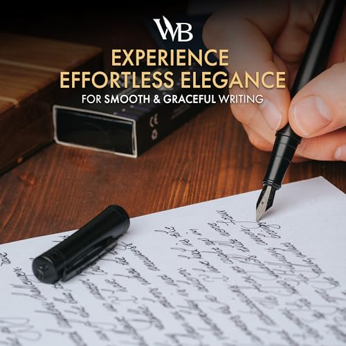 Image of Wordsworth & Black Luxury Fountain Pen Set for Writing, Broad Nib, Black | Gift for Men & Women, Brass Body, German Iridium, Calligraphy, Converter + 24 Ink Cartridges, Refillable, Leak-Free
