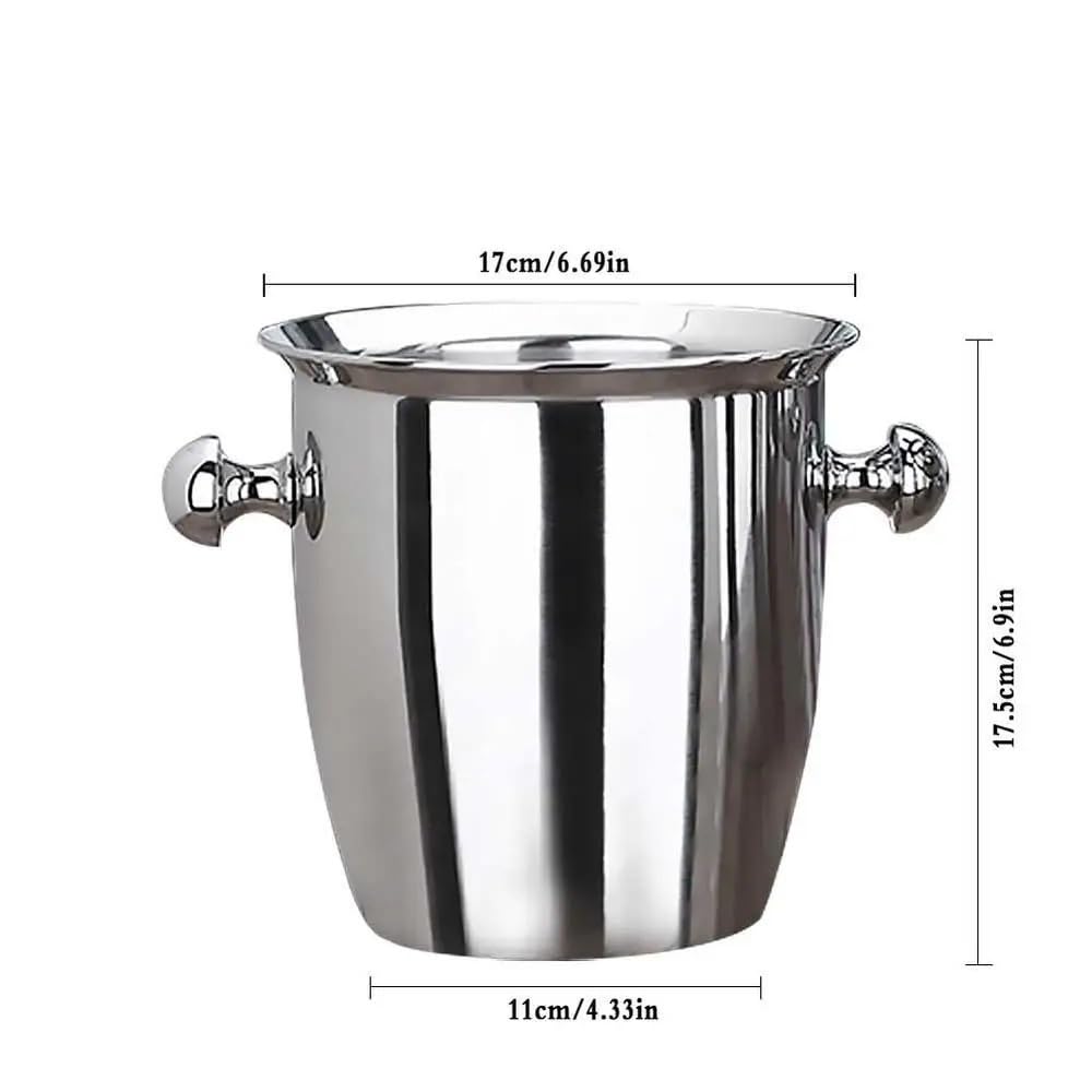 Genérico Cubo de Hielo Grueso Acero Inoxidable 2L/5L, Enfriador champán Fresco for Vino, Bar Hotel, Fiesta, KTVs DH(2L)