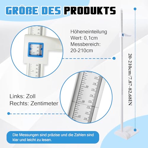 Höhenmessstab, 20–210 cm, Höhenmessgerät, Tragbare Höhenmessstab mit Zwei Skalierungslinien Höhenmessung für Erwachsene, Kinde