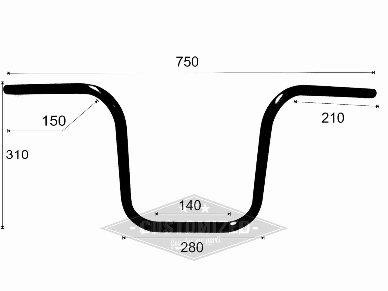7/8 Inch (22mm) Lenker Universell Narrow Ape Hanger 30cm Schwarz