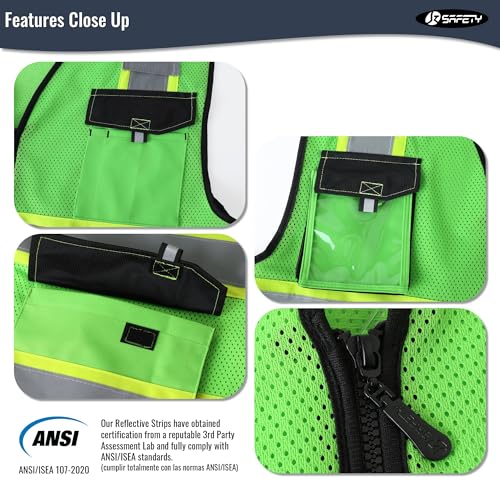 Image of JKSafety Hi Vis Reflective Safety Vests for Men Women High Visibility Vest with Pockets Mesh Fabric Construction Safety Apparel Neon Vest for Work (220-Green XL)